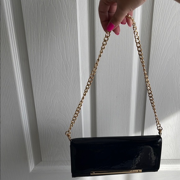 Aldo Glossy Black Clutch with Gold Chain - Picture 2 of 7